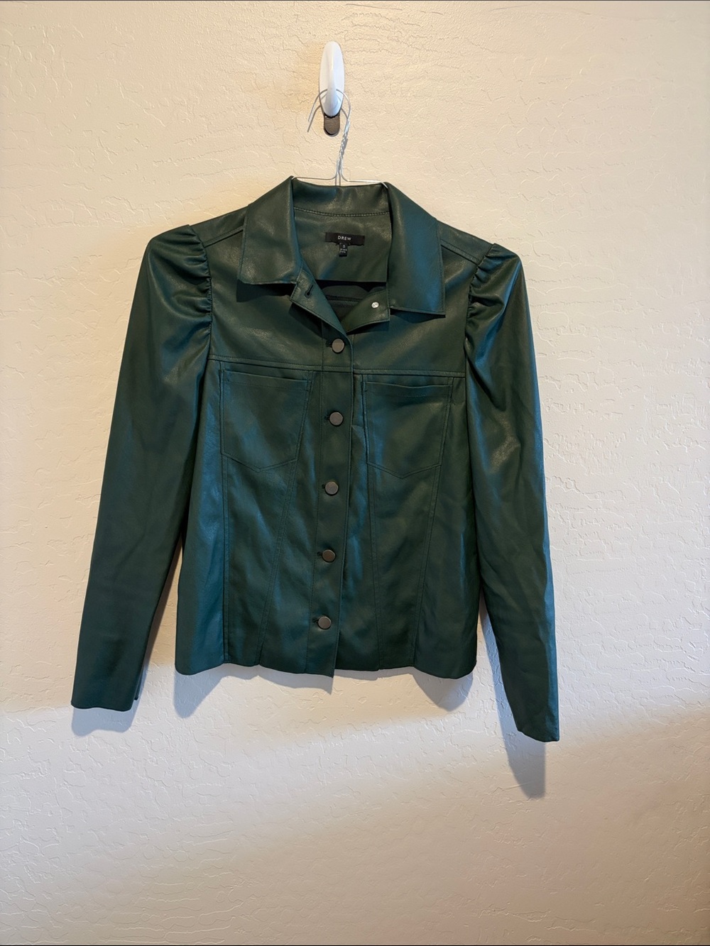 DREW Forest Green Faux Leather Button Jacket